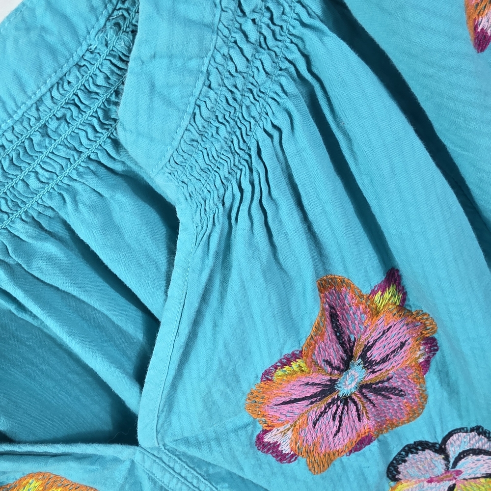 Cato Turquoise Floral Embroidered Peasant Top Size 22/24 - Picture 7 of 14